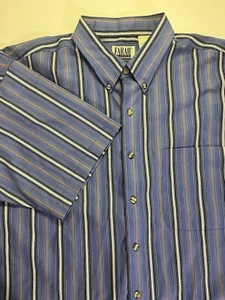Farah Classics Button Shirt Mens XL Blue Striped Short Sleeve Cotton Poly - Picture 1 of 9