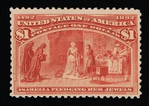 VERY AFFORDABLE GENUINE SCOTT #241 MINT OG H 1893 $1 SALMON COLUMBIAN EXPO 21602 - Picture 1 of 2