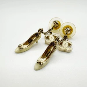 Chanel Earrings Piece coco Mark high heel White Gold used Free shipping - Picture 1 of 13