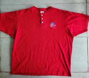 Men’s Vintage Planet Hollywood New York Red Henley Size XL Shirt Button