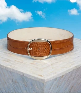 Nicoblu Thornton Wide Leather Honey Tan Belt Made in Italy Womens Size Medium - Picture 1 of 11