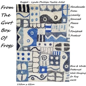 Lynda Phillips Textile Art - Blue & White - Handmade From Fleece To Finished Rug - Picture 1 of 4