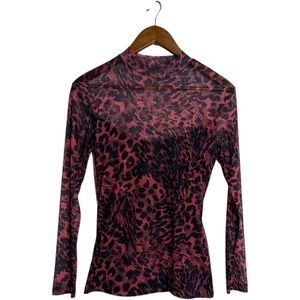 Top AllSaints Redar Kiara trasparente leopardo stampa animalier donna rosso medio nero alto - Foto 1 di 13