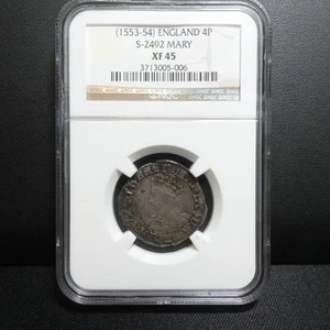 1553-54 England 4 Pence S-2492 Mary NGC XF 45 - Picture 1 of 4