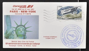 FRANCE to USA 1987 AF CONCORDE Plane "Lindbergh Route" special Flight Cover - Picture 1 of 2