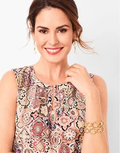 Talbots Women's MP Medallion Border Split-Neck Cotton Tank - Picture 1 of 10