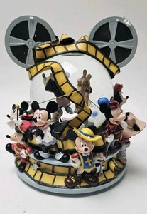Disney Store Mickey Mouse Snow Globe Music Box Through the Years Reel to Reel - Picture 1 of 13