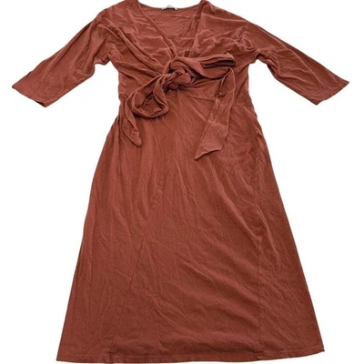 ZARA Basic Dress Womens Small Orange Tie Waist Midi 3/4 Sleeve Casual - Image 1 of 4