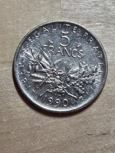 Frankreich 5 Francs Münze, 1990. KM# 926a.1, vernickelt-Kupfer-Nickel. Der Sämann. - Bild 1 von 4