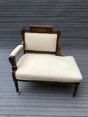 Vintage Eastlake Settee Sofa Antique Loveseat Carved Oak Upholstered Solid Piece - Image 1 of 4