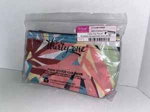 NEW!! Thirty One Clear Clip Pouch Painted Palms - Picture 1 of 3