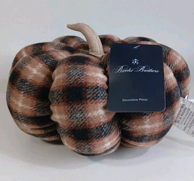 Books Brothers Flannel Plaid Pumpkin Decorative Pillow, 14x9, Fall Colors, New - Image 1 of 2