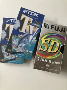 4 X Fuji TDK VHS Video Cassettes E180 Super Durability 3 Hour NEW SEALED - Picture 1 of 3