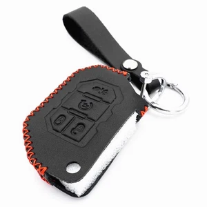 For Jeep Wrangler JL Gladiator JT JLU Black Leather 4 Buttons Flip Key Fob Cover - Picture 1 of 5