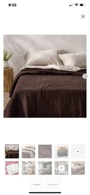 Full/Queen Heavyweight Rayon Linen Blend Quilt Dark Fig Casaluna 90” X  94” EUC - Image 1 of 3