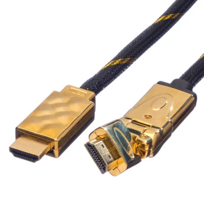 HDMI High Speed Kabel mit Ethernet, 3D-drehbarer Stecker, 2,0 m, HDMI Kabel Gold - Bild 1 von 3