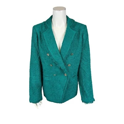 Dennis Basso Women's Solid Boucle Blazer Solid Jade Size 16 - Image 1 of 2