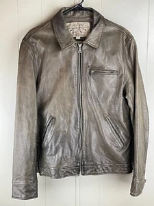 Vintage Banana Republic Leather Bomber Jacket Large Brown Collar Biker Retro - Picture 1 of 23