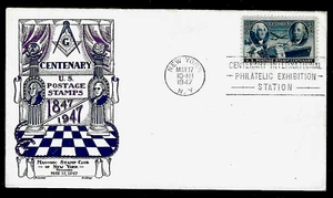 947 3c Stamp (1947) THE POSTAL CENTENARY 'MASONIC' FDC BY FLEETWOOD & KNAPP !!! - Picture 1 of 3