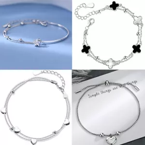 Womens Ladies 925 Solid Sterling Silver Charm Bracelet Bangle Girls Gift + Bag - Picture 1 of 59