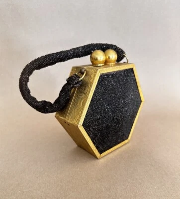 Vintage 1940's Du Bonnette Original Brass Hand Beaded Purse Deco Style - Image 1 of 4