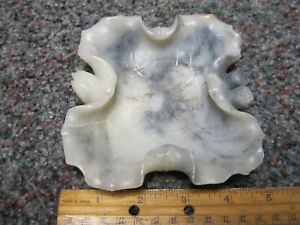 Chinese Export Carved Hardstone Figural Lotus Pad Ashtray grey / white 5"