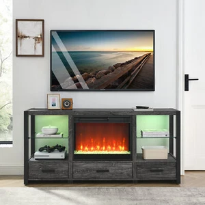 60 Inch Electric Fireplace Media TV Stand With Sync Colorful LED Lights - Picture 1 of 15