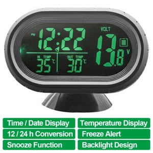 Doble Electrónico Digital Pantalla LCD Reloj Automotriz Medidor de Temperatura Voltímetro - Imagen 1 de 14