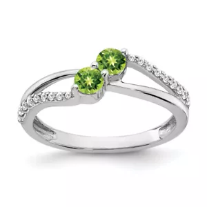 14K White Gold Green Peridot Diamond 2 Stone Ring Gemstone Band August ... - Picture 1 of 100