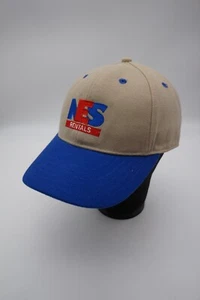 Vintage Snapback Trucker Hat Cap Nes Rentals Beige Blue Embroidered Equipment - Picture 1 of 7