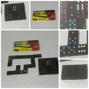 VINTAGE MARJAY DOUBLE SIX DOMINOES WITH COLOR DOTS 28PCS RARE - Picture 1 of 9