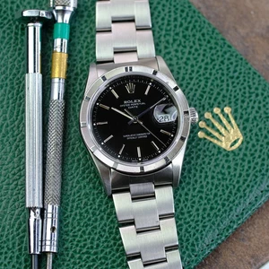 Rolex Mens Watch Date 15210 Black Dial 34mm Stainless Steel Engine-turned Oyster - Picture 1 of 9