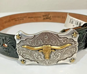 Tony Lama Little Texas Top Grain Black Leather Belt Made in USA Size 22 C60113 - Picture 1 of 8