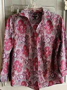 Talbots Top Paisley 3/4 Sleeve Blouse Purple Pink Sz 6 Wrinkle Resistant EUC - Picture 1 of 5