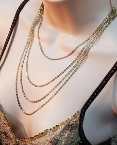 10k Solid Gold 3 Color Multi Tone Star Stamped Valentino Necklace Chain 2.5 mm - Picture 1 of 13