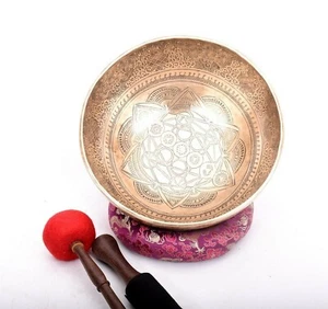 12 inches Sacred Geometric Flower Of Life Singing Bowl - Deep Sound Healing Bowl - Picture 1 of 7