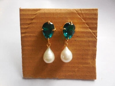 Pendiente de cuarzo azul azulado hidro con perlas piedras preciosas boho joyería Foto 1 de 4