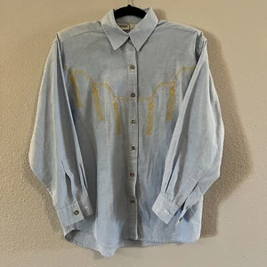 Vintage 80s Capacity Western Chambray Gold Embroidery Tassels Button Up Sz S EVC - Picture 1 of 8