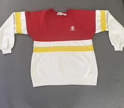 Винтажная толстовка 80-х Giorgio Beverly Hills цветной блок красная полосатая грудь 38 дюймов - Изображение 1 из 4