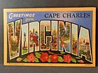 Linen Postcard - Large Letter Greetings from Cape Charles Virginia