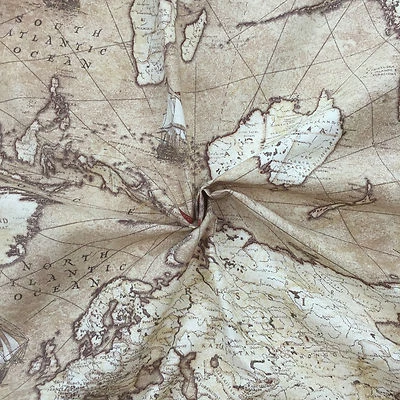 DISCOVER DIRECT World Map Atlas Vintage Cotton Linen Look Curtain Furnishing Upholstery Fabric