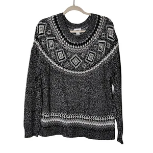 Old Navy Damen Gr. XL Fair Isle Pullover schwarz grau silber metallic Ski Freizeit - Bild 1 von 8