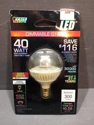 Feit Electric Dimmable G16 1/2 40Watt Replacement Bulb Soft White New In Package - Image 1 of 4
