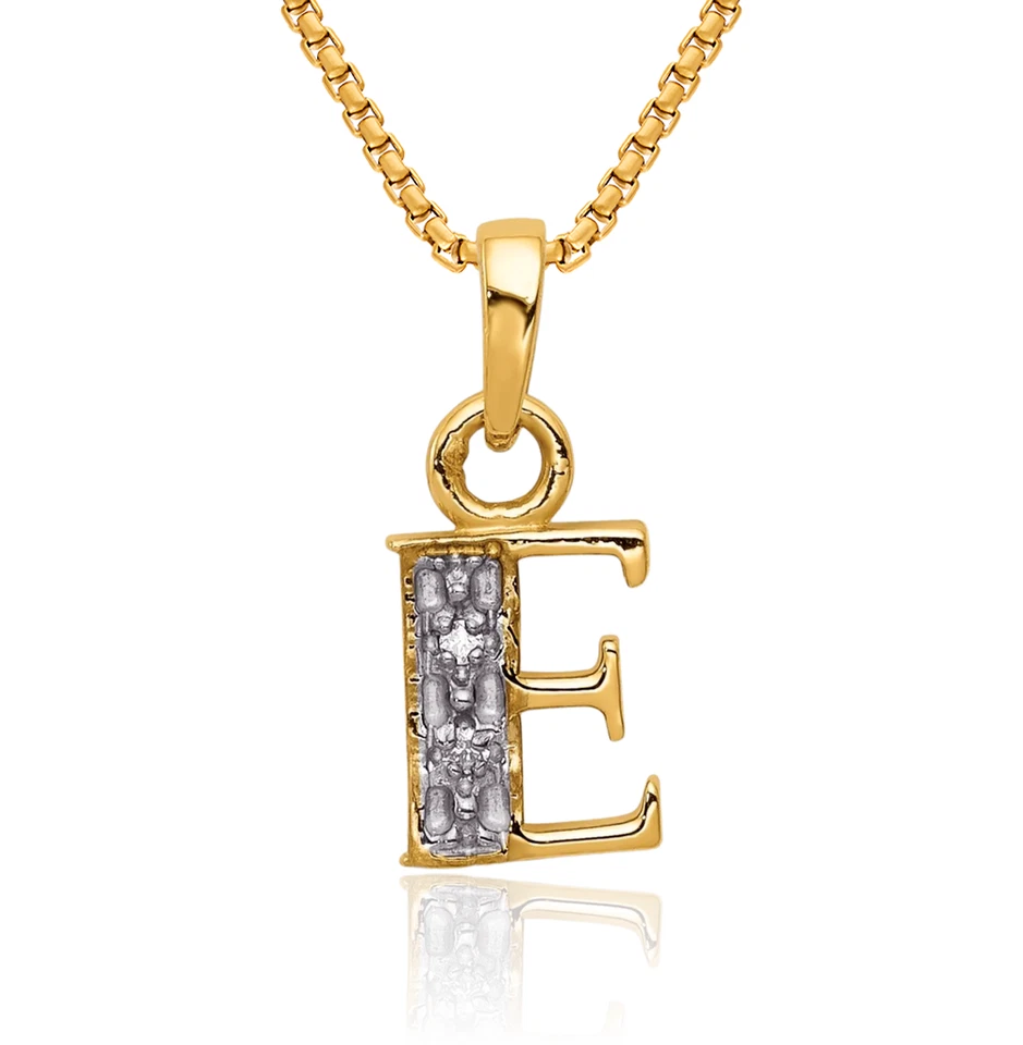 Collar inicial de diamantes con letra E de oro amarillo macizo de 10K Foto 1 de 1