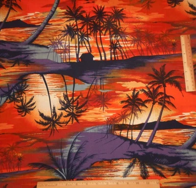 Alexander Henry Fabric By The Yard Tropical Sunset Scenic Cotton Vtg - Image 1 of 4