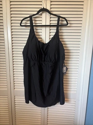 Traje de baño para mujer Ava & Viv 26W negro liso nuevo con etiquetas Foto 1 de 4