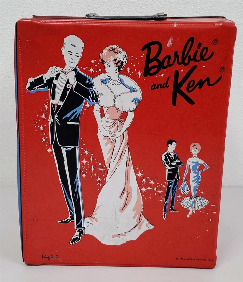 D-959 VINTAGE 1963 MATTEL RED VINYL BARBIE AND KEN DOLL CARRYING CASE! - Image 1 of 4