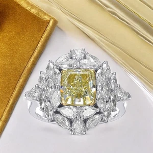 Anillo de diamantes amarillos de oro de 14 quilates 2,60 quilates IGI cultivado en laboratorio elegante fino intenso multono - Imagen 1 de 15