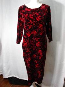 Chicos Travelers Gr. 1 US M 8/10 schwarz Samt Kleid 3/4 Ärmel rot rose geblümt - Bild 1 von 9