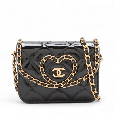 Chanel Matelasse Patent Leather Chain Shoulder Bag Black Gold Metal Fittings ran - Image 1 of 4